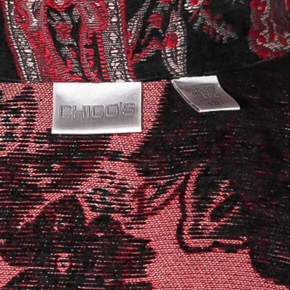 Chico's Women's Jacket Red Black Paisley Button Pockets Woven Jacquard 1 M/8 - Picture 3 of 9